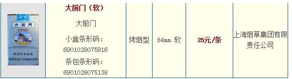 大前門(mén)(軟硬)香煙多少錢(qián)一盒 上海大前門(mén)香煙價(jià)格表